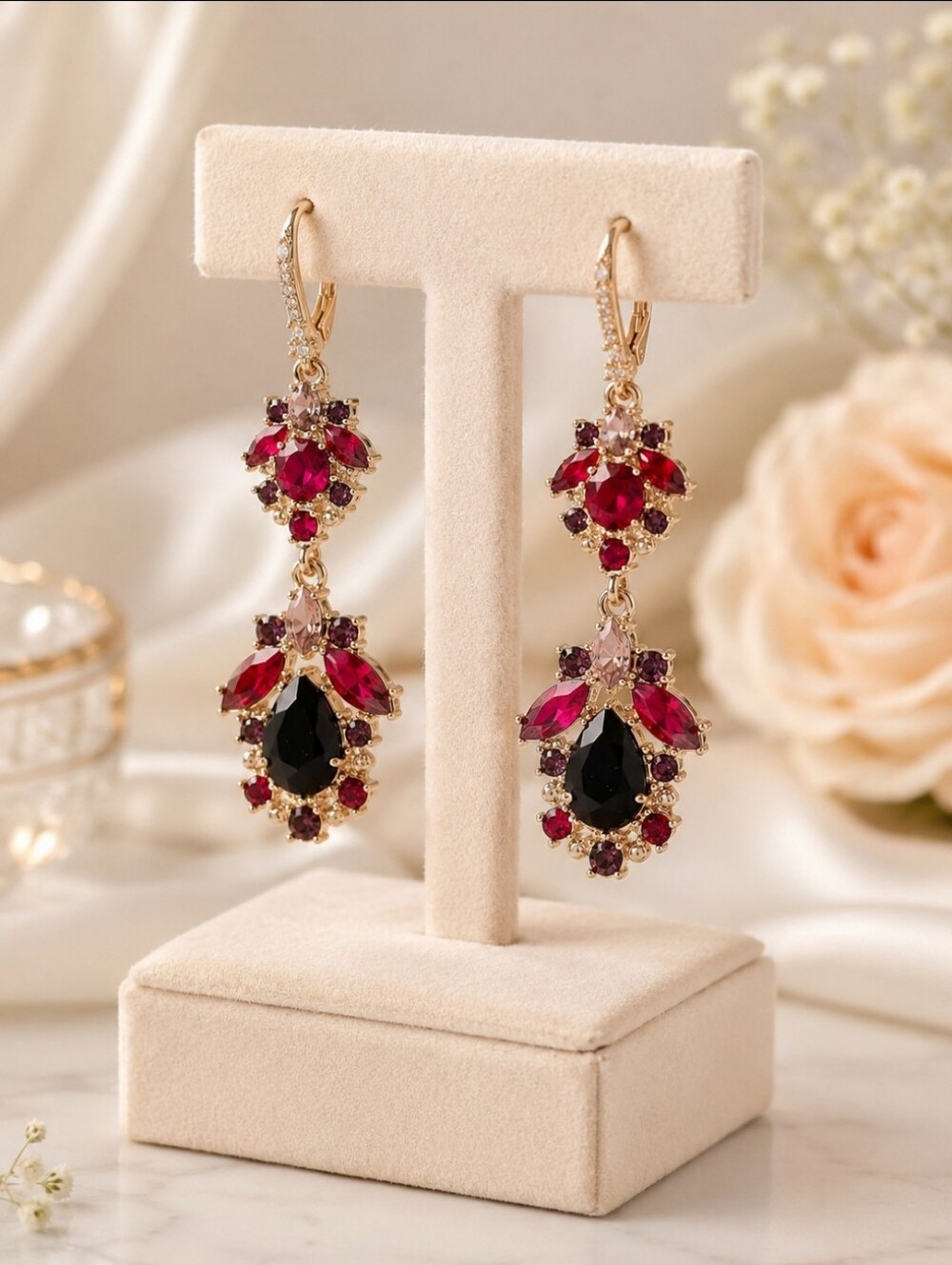 Gold-Tone Stone & Crystal Cluster Double Drop Earrings